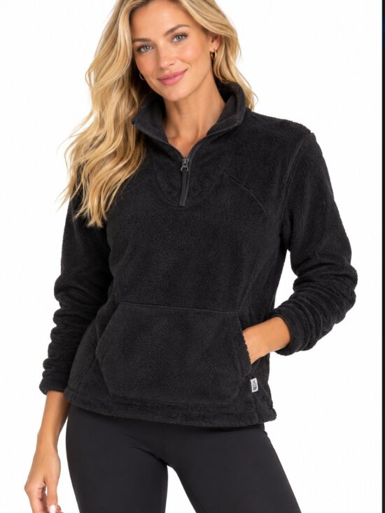 The North Face Tops - The NorthFace Fuzzy Fleece Pullover Sweater kangaroo Pockets Black Women’s L